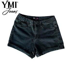 YMI Jeans Black Washed Denim High Rise Cuffed Shorts. Size 7